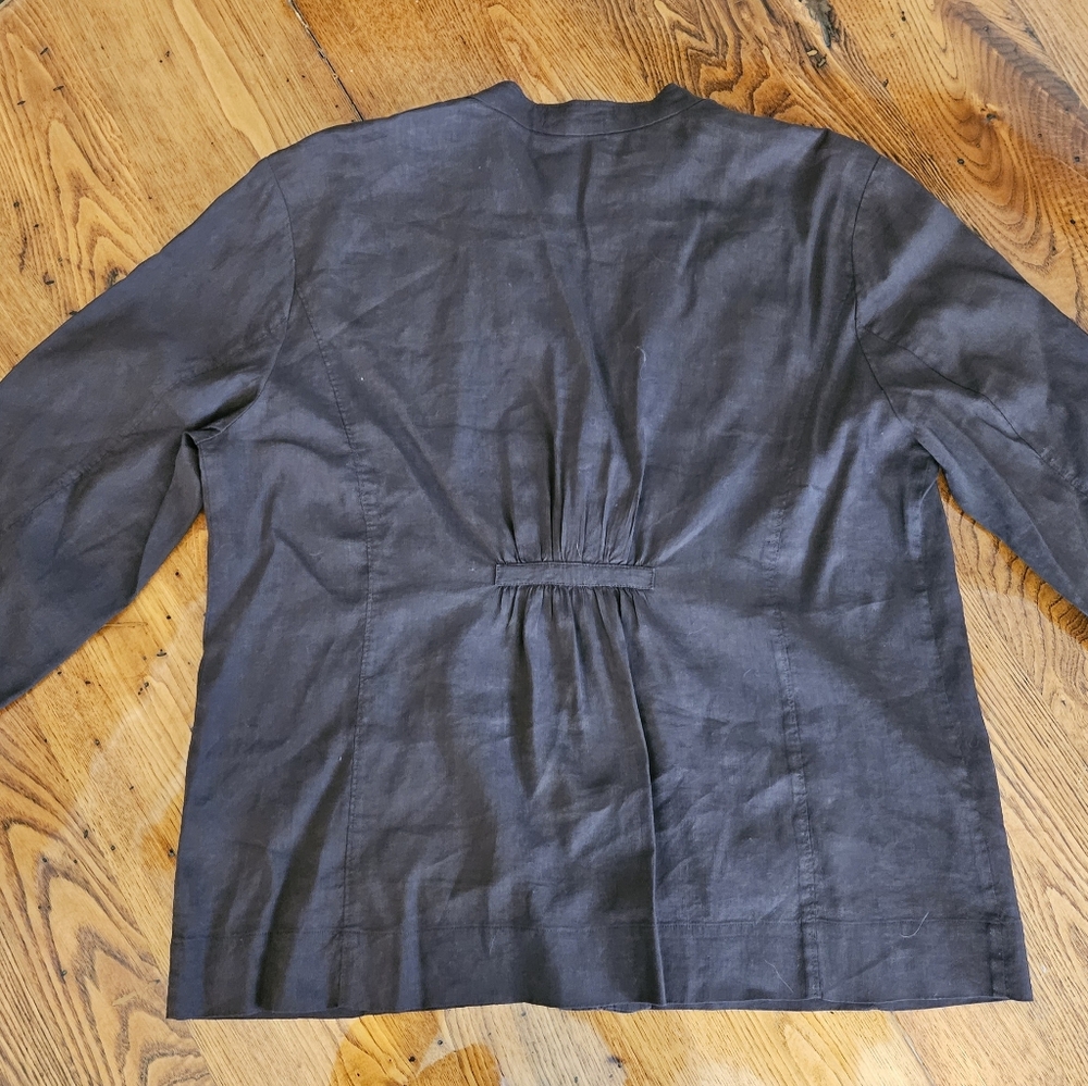 NWOT Eileen Fisher Brown Collarless Linen Shirt Jacket Size L - Picture 6 of 6